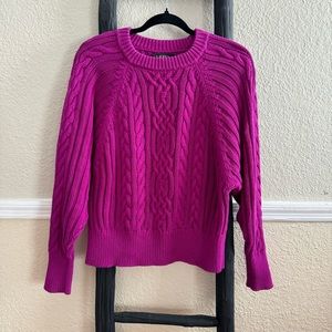 RALPH LAUREN WOMEN CABLE KNIT SWEATER- COLOR MAGENTA -SIZE MEDIUM
